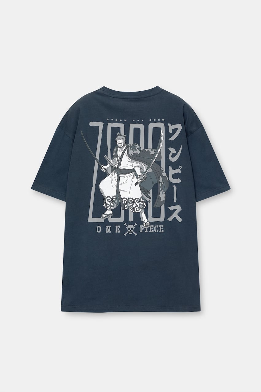 Pull&Bear Men's Oversized Blue Zoro One Piece T-Shirt