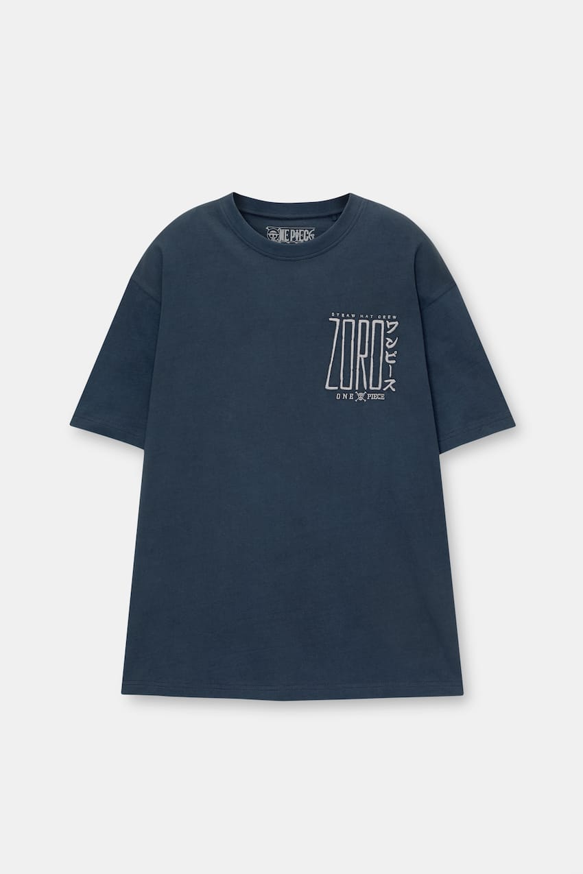 Pull&Bear Men's Oversized Blue Zoro One Piece T-Shirt