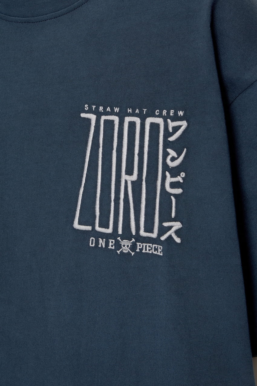 Pull&Bear Men's Oversized Blue Zoro One Piece T-Shirt